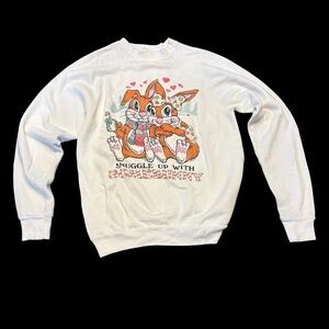 White 'Snuggle Up With Somebunny' Graphic Crewneck Sweater